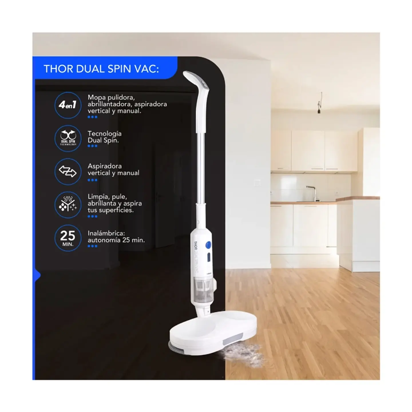PULIDORA, MOPA Y ASPIRADORA THOR DUAL SPIN VAC 3