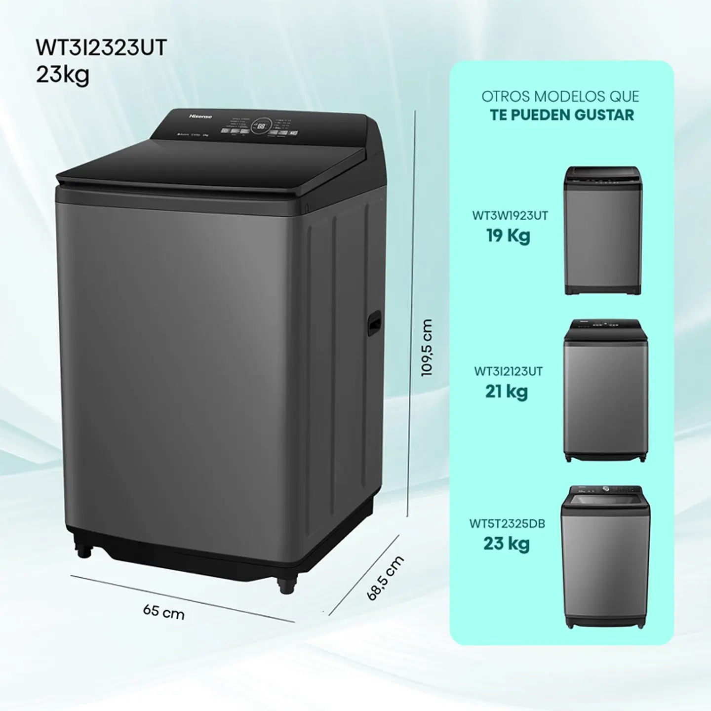 LAVADORA CARGA SUPERIOR HISENSE WT3I2323UT 23KG GRAFITO 2