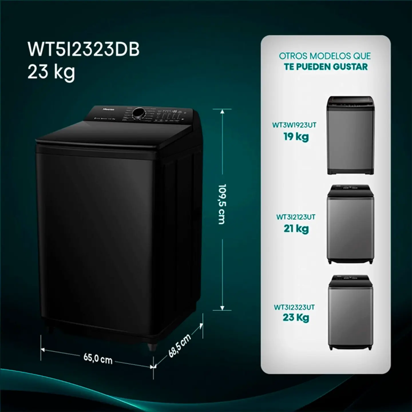 LAVADORA CARGA SUPERIOR HISENSE WT5I2323DB 23KG NEGRO 4