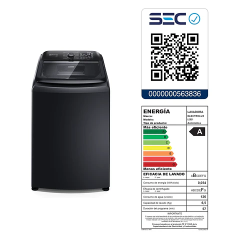 LAVADORA AUTOMÁTICA 21KG CARGA SUPERIOR EXPERT LEB21 NEGRA