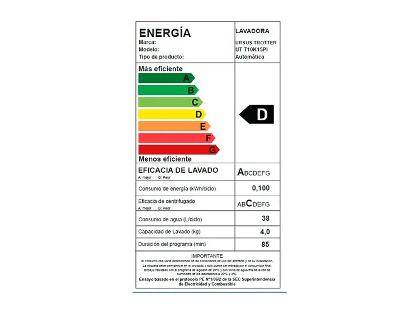 LAVADORA URSUS TROTTER 10 KG CARGA FRONTAL T10K 15PI 4