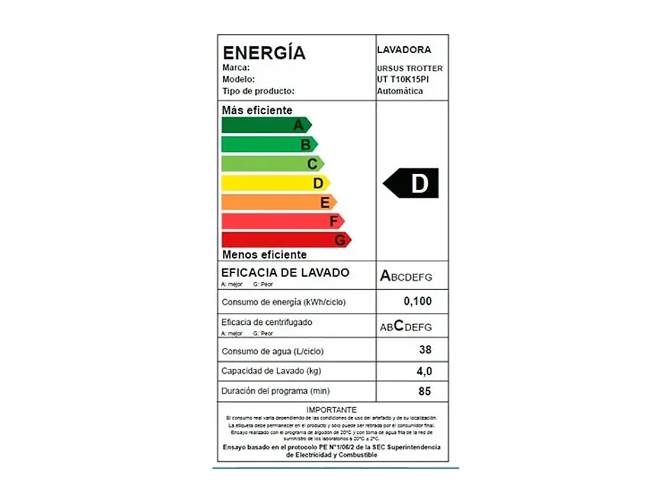 LAVADORA URSUS TROTTER 10 KG CARGA FRONTAL T10K 15PI 4