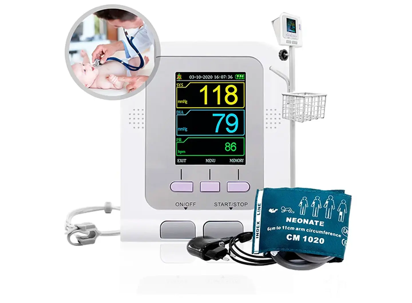 MONITOR SIGNOS VITALES TOPMEDIC CONTEC 08A SPO2 BRAZALETE NEONATAL PEDESTAL 5