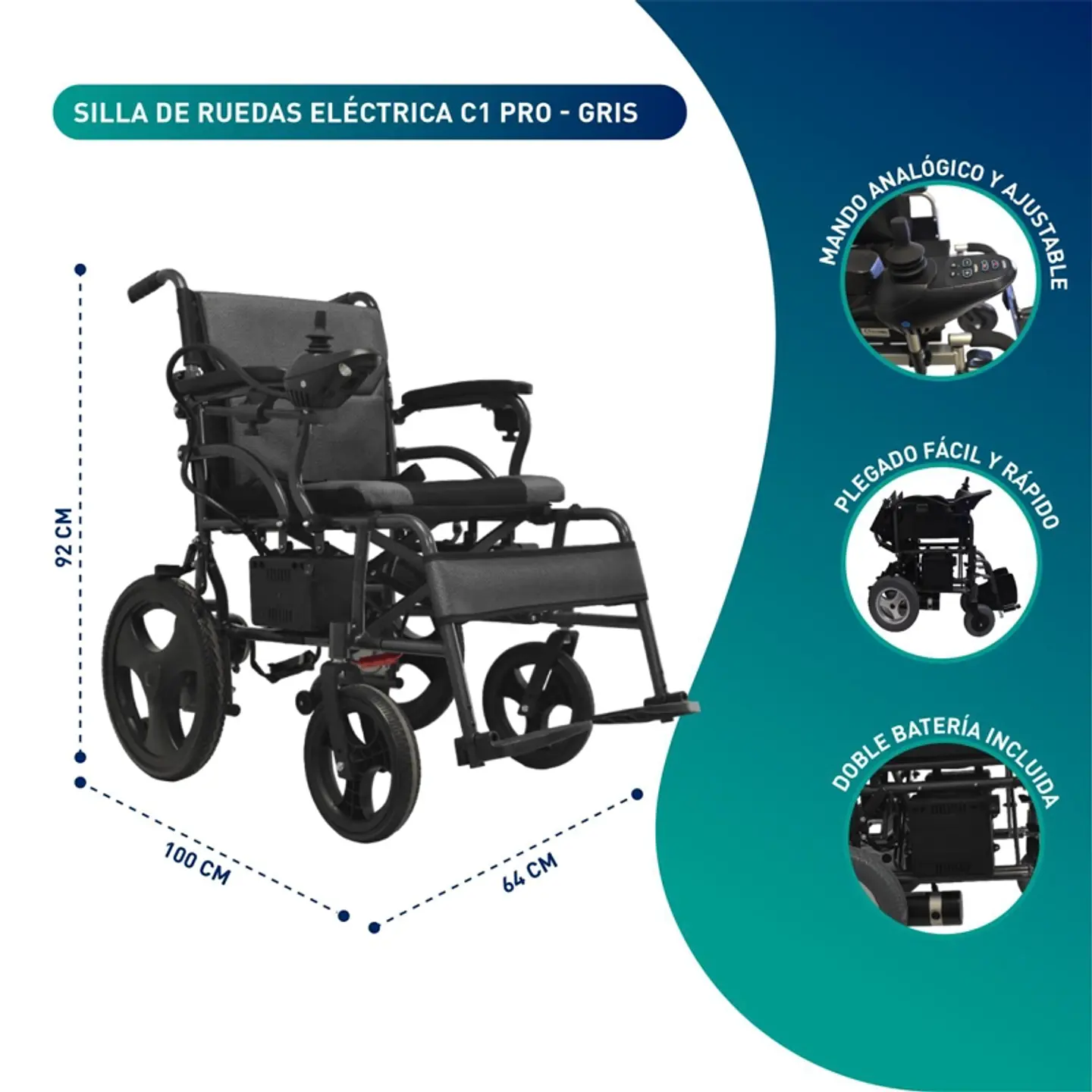 SILLA GLOMED SEB010 RUEDAS ELÉCTRICA C1 PRO GRAFITO 3