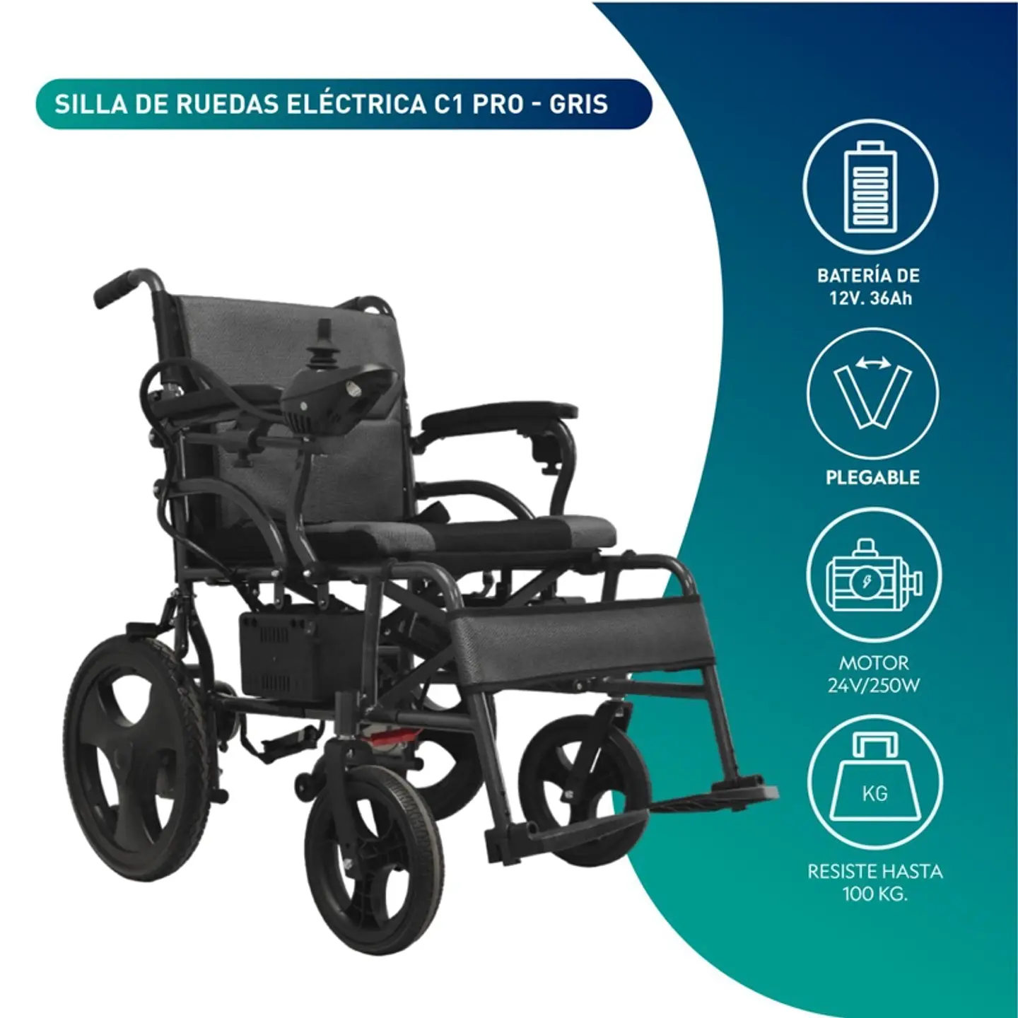SILLA GLOMED SEB010 RUEDAS ELÉCTRICA C1 PRO GRAFITO 4