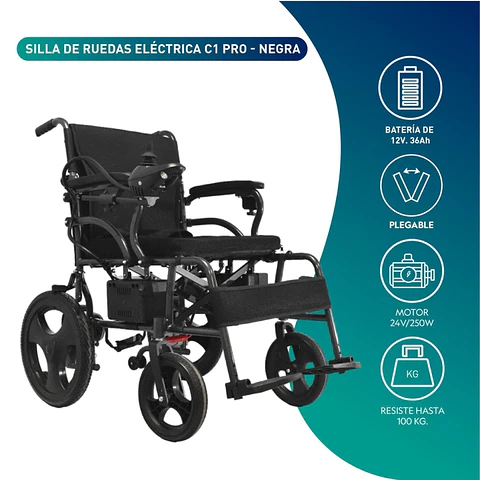 SILLA GLOMED SEB010-N RUEDAS ELÉCTRICA C1 PRO NEGRA