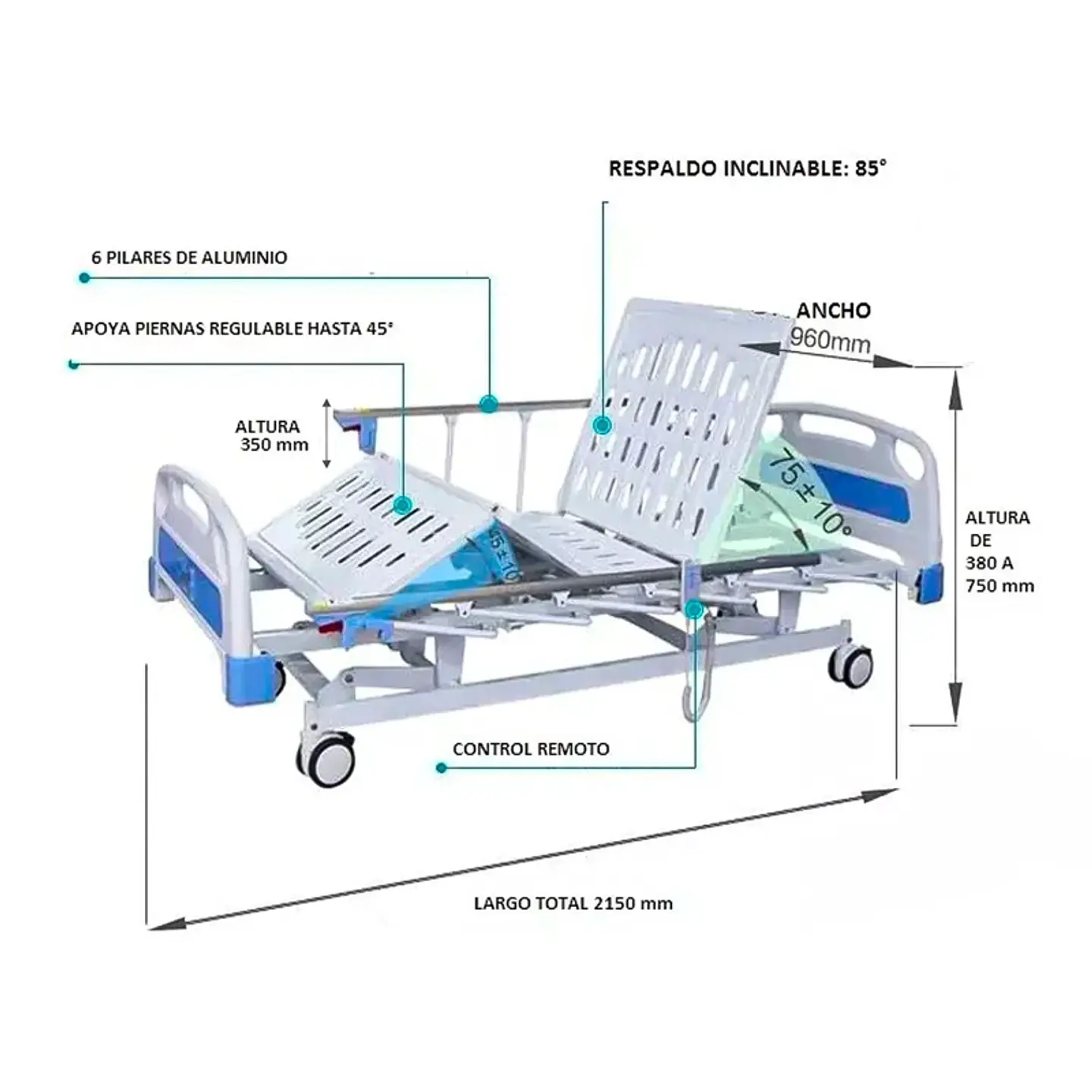 CATRE CLINICO ELE CTRICO 4 POSICIONES MODELO HOSPITALARIO - BLANCO 3