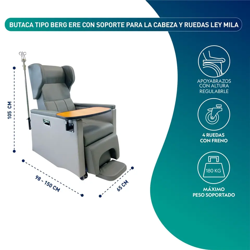 BUTACA CLINICA RECLINABLE SOPORTE CABEZA PORTASUERO Y MESA 5