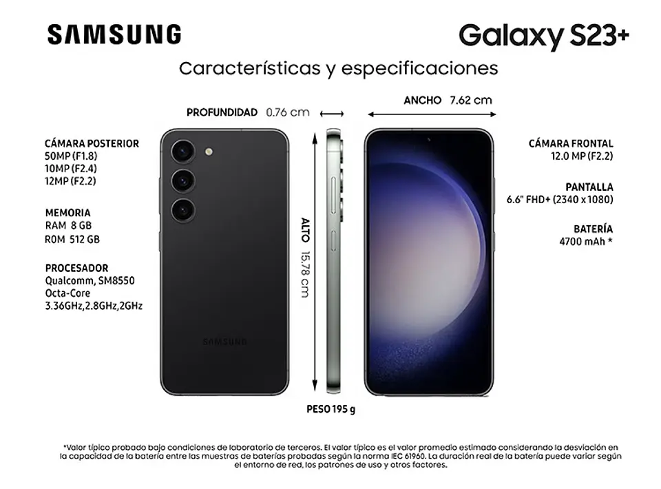 CELULAR SAMSUNG GALAXY S23+ 5G 512 GB 8 GB RAM 12MP 6.6