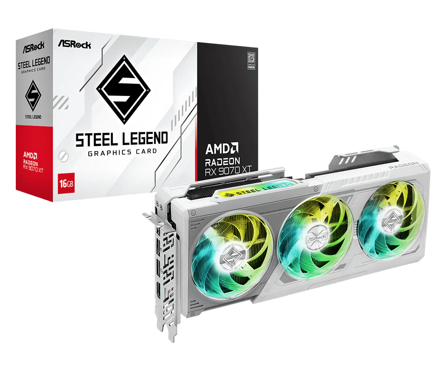 ASROCK RADEON RX 9070 XT STEEL LEGEND 16G DDR6 3XFAN BLANCA 1