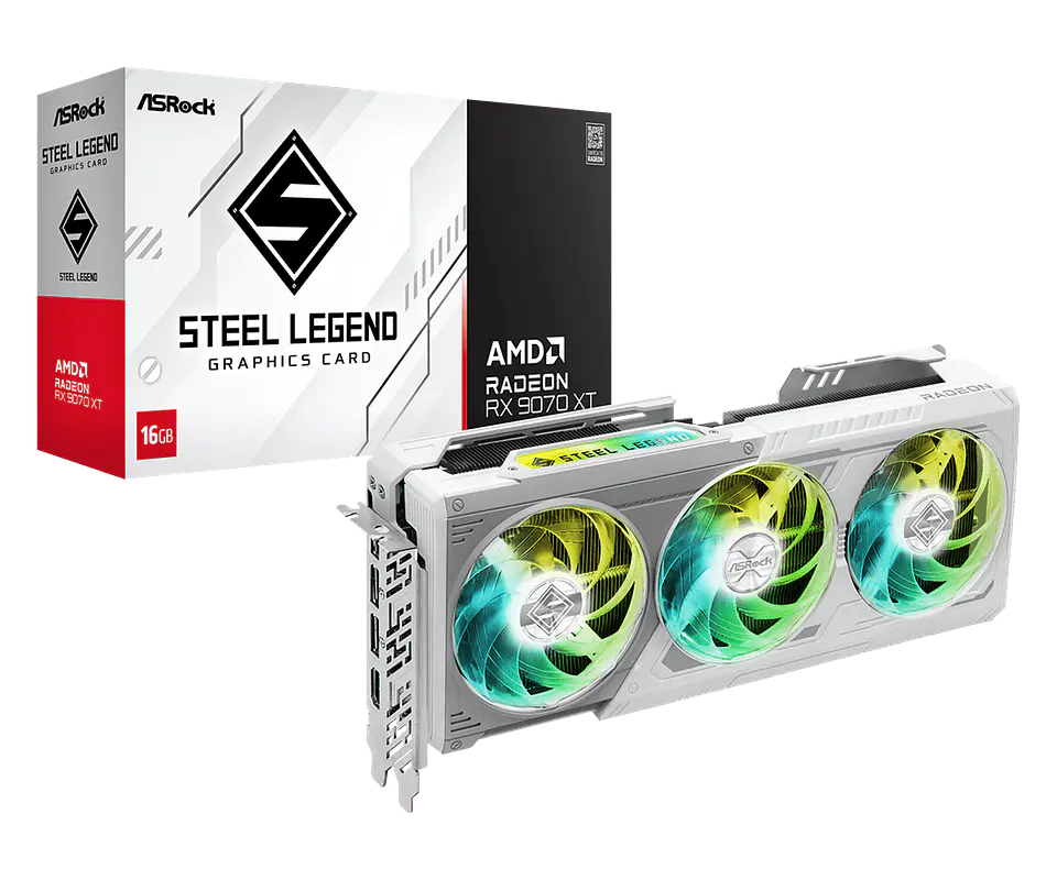 ASROCK RADEON RX 9070 XT STEEL LEGEND 16G DDR6 3XFAN BLANCA 1