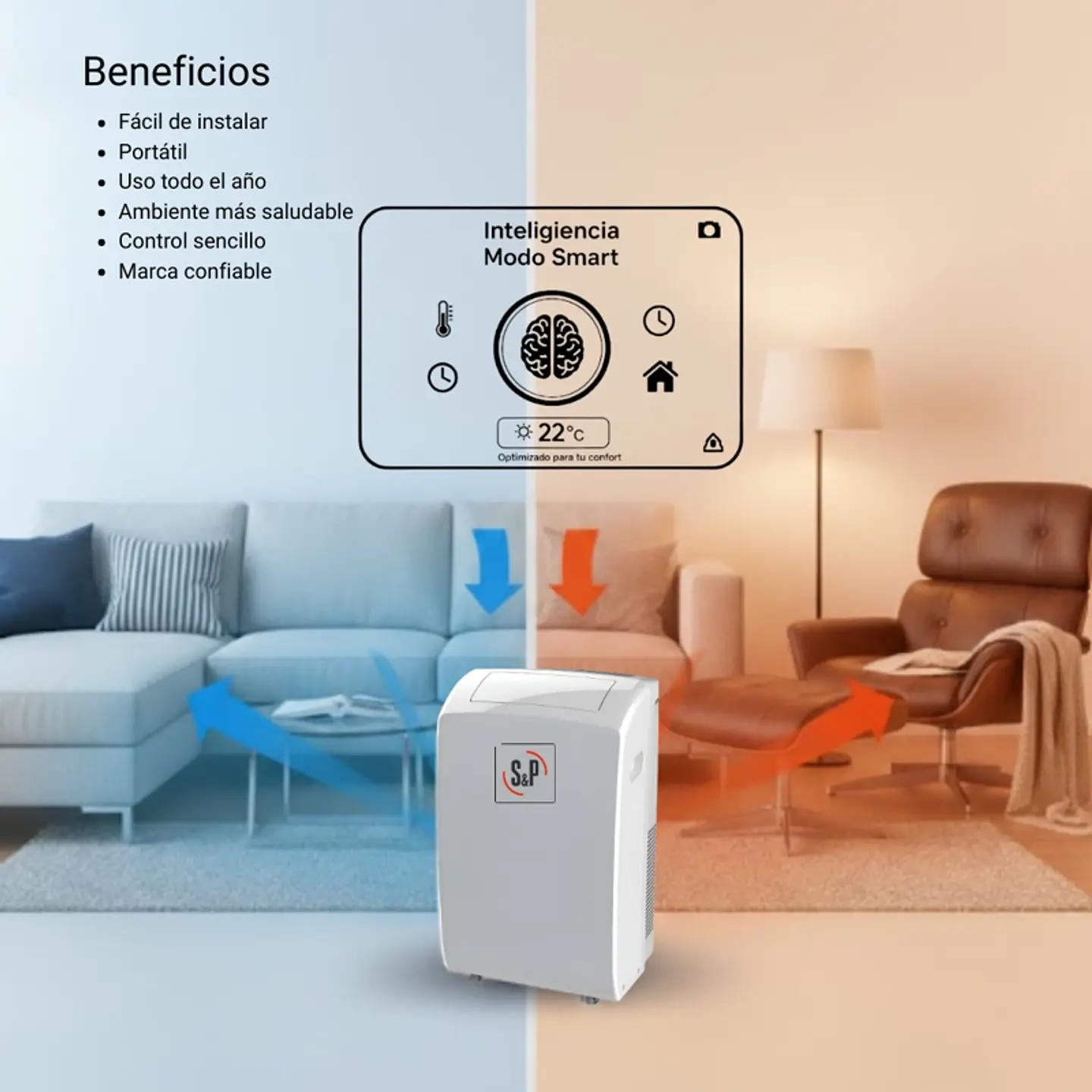 AIRE ACONDICIONADO PORTATIL 12000 BTU S&P FRIO CALOR WIFI 3