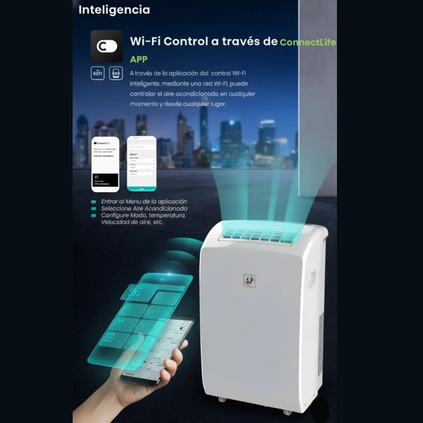 AIRE ACONDICIONADO PORTATIL 12000 BTU S&P FRIO CALOR WIFI 7