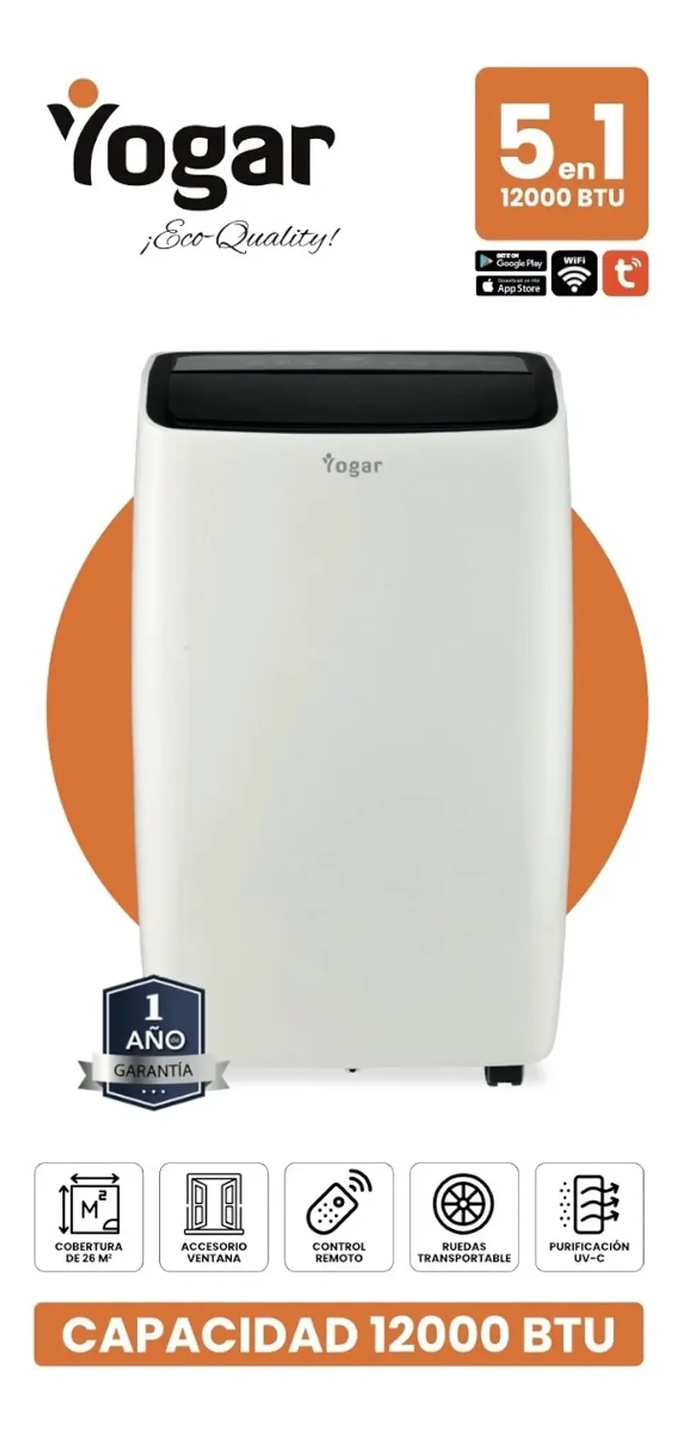 AIRE ACONDICIONADO PORTÁTIL 5EN1 12000 BTU FRÍO CALOR YOGAR 1