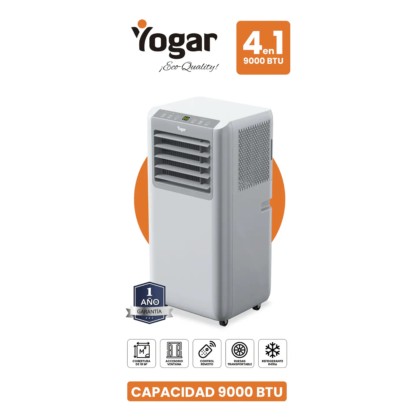 AIRE ACONDICIONADO PORTÁTIL 4EN1 ECO 9000 BTU FRÍO Y CALOR YOGAR 4