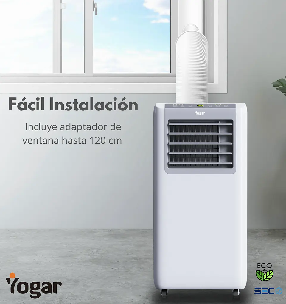 AIRE ACONDICIONADO PORTÁTIL 4EN1 ECO 9000 BTU FRÍO Y CALOR YOGAR 5