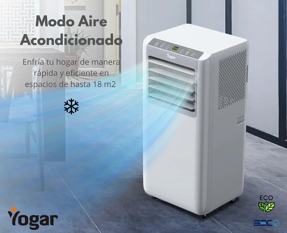 AIRE ACONDICIONADO PORTÁTIL 4EN1 ECO 9000 BTU FRÍO Y CALOR YOGAR 6