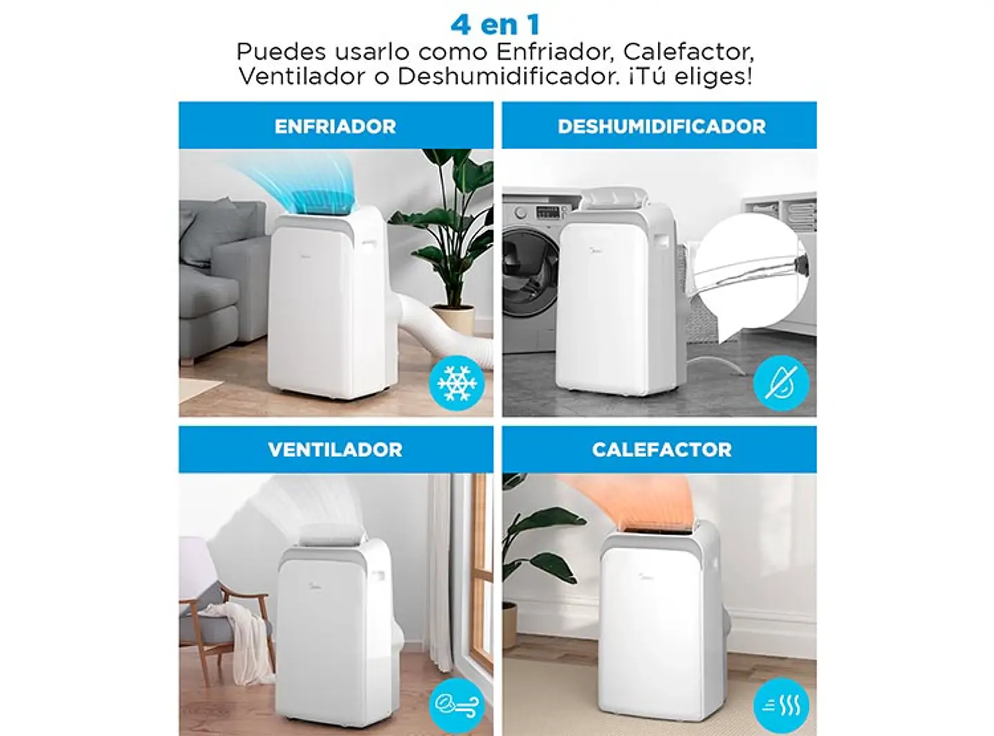 AIRE ACONDICIONADO PORTÁTIL MIDEA 12000 BTU MPPD-12KHRN1W FRÍO/CALOR WIFI 7