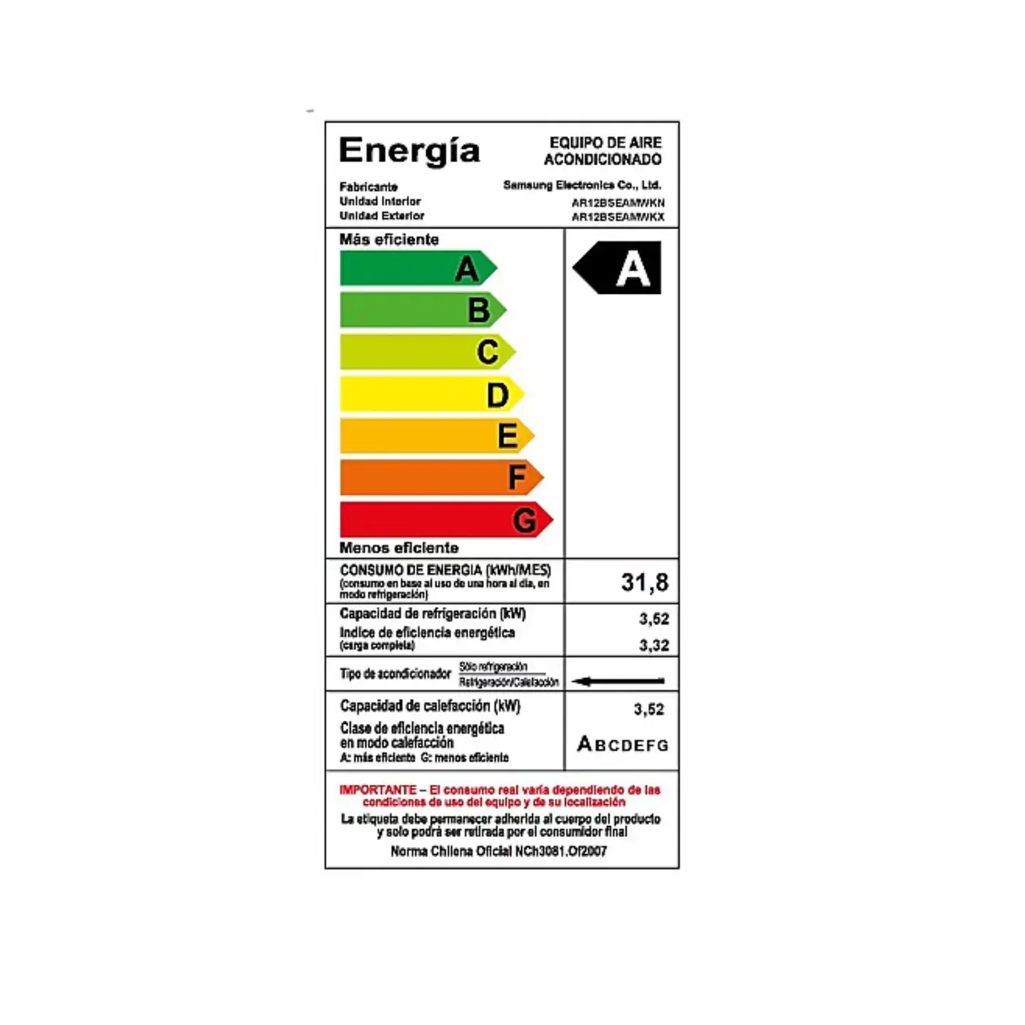 AIRE ACONDICIONADO SPLIT 12000BTU MURO INVERTER WINDFREE SAMSUNG 3