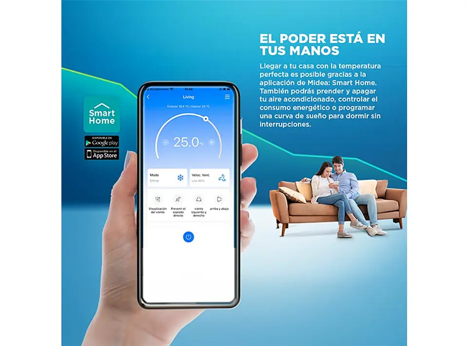AIRE ACONDICIONADO SPLIT MIDEA BREEZELESS 18000 BTU WIFI FRÍO CALOR INVERTER 7