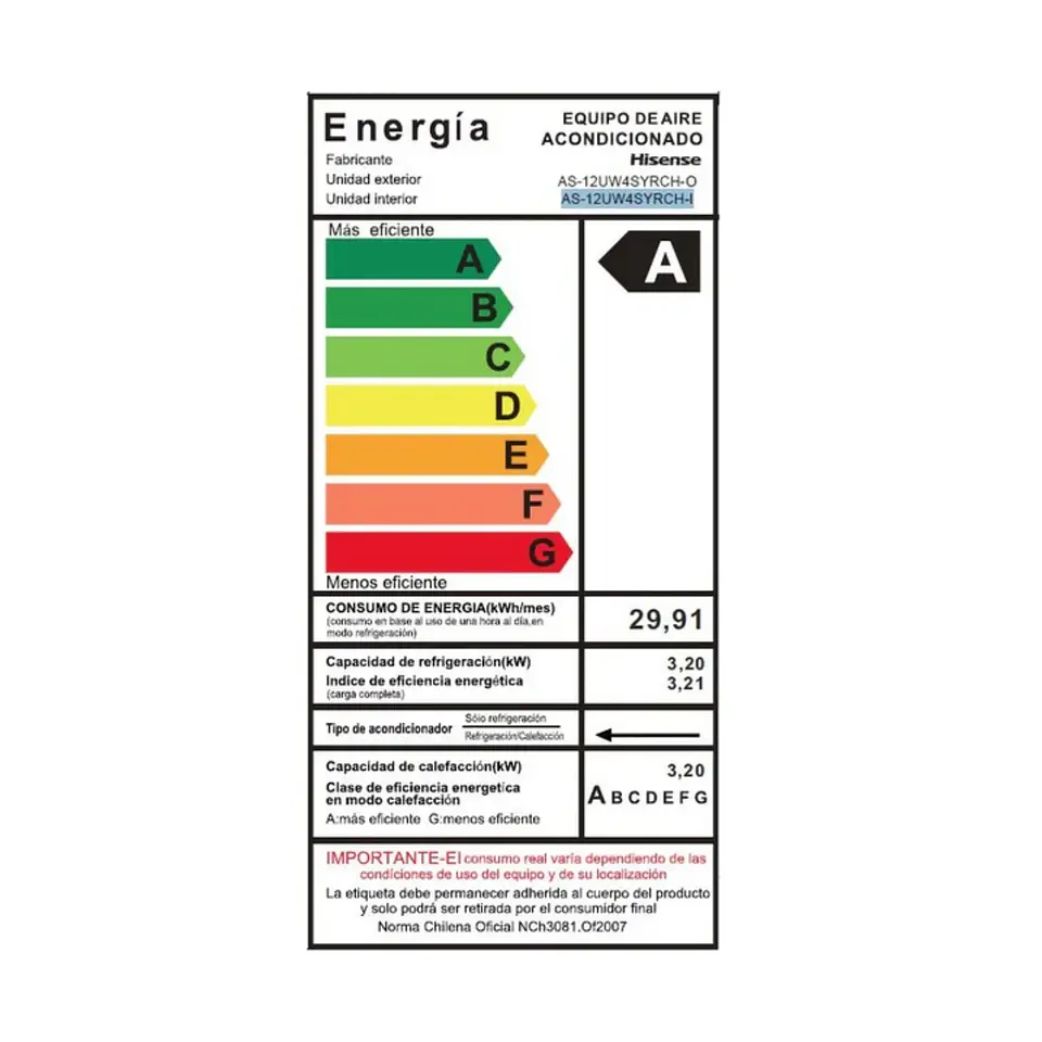 AIRE ACONDICIONADO HISENSE SPLIT MURO 12000BTU INVERTER HI VIDA 5