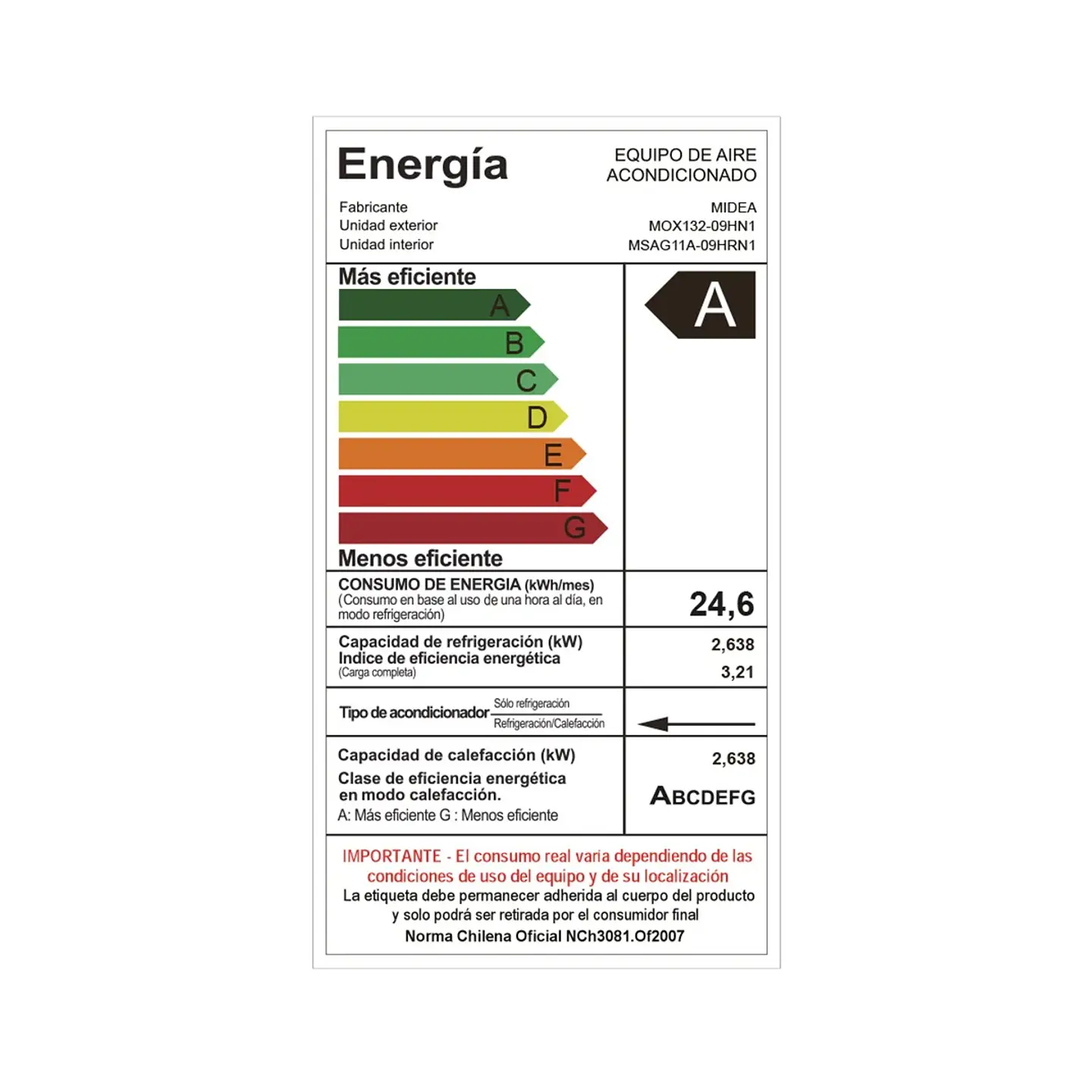 AIRE ACONDICIONADO SPLIT MURO 9000BTU INVERTER MIDEA XTRA 5