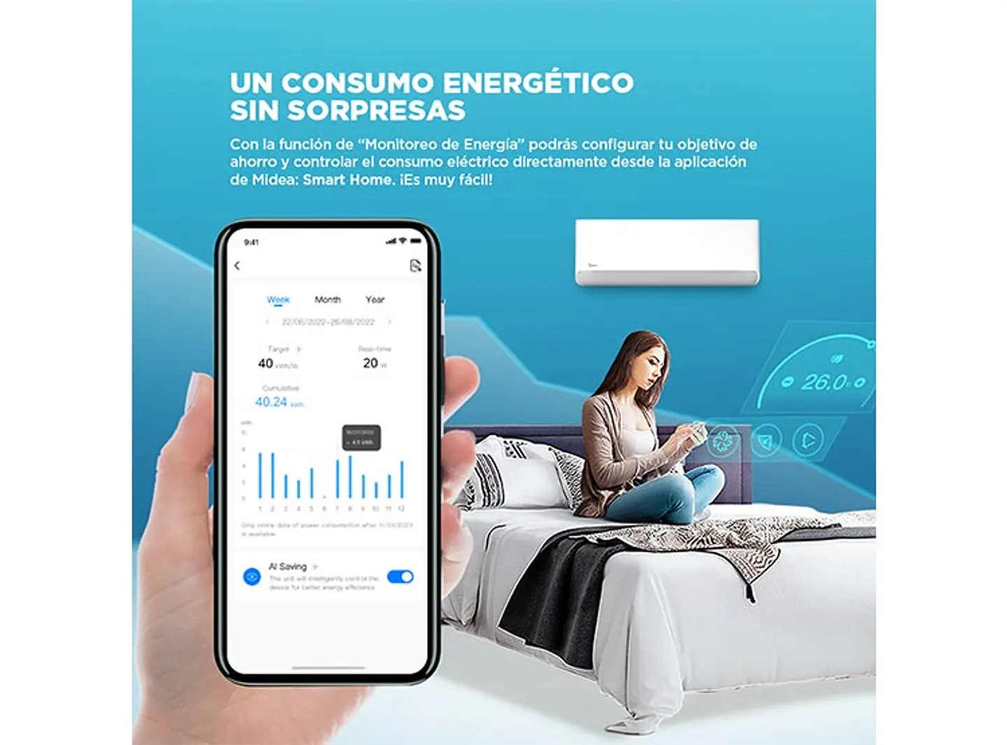 AIRE ACONDICIONADO SPLIT MIDEA BREEZELESS 9000 BTU WIFI FRÍO CALOR INVERTER 8