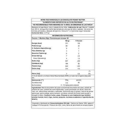 NITRO TECH WHEY GOLD EDICIÓN LIMITADA 5 LBS CHOCOLATE-PEANUT - MUSCLETECH