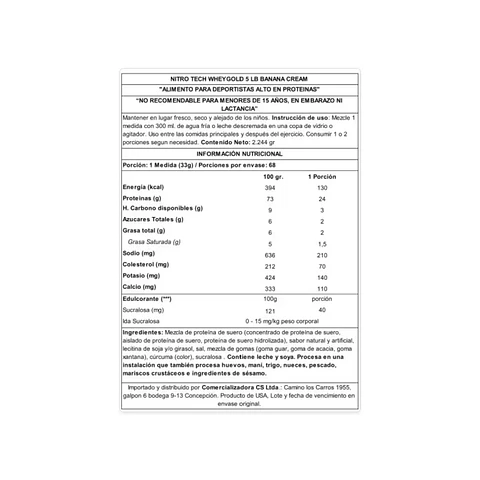 NITRO TECH WHEY GOLD EDICIÓN LIMITADA 5 LBS BANANA CREAM - MUSCLETECH