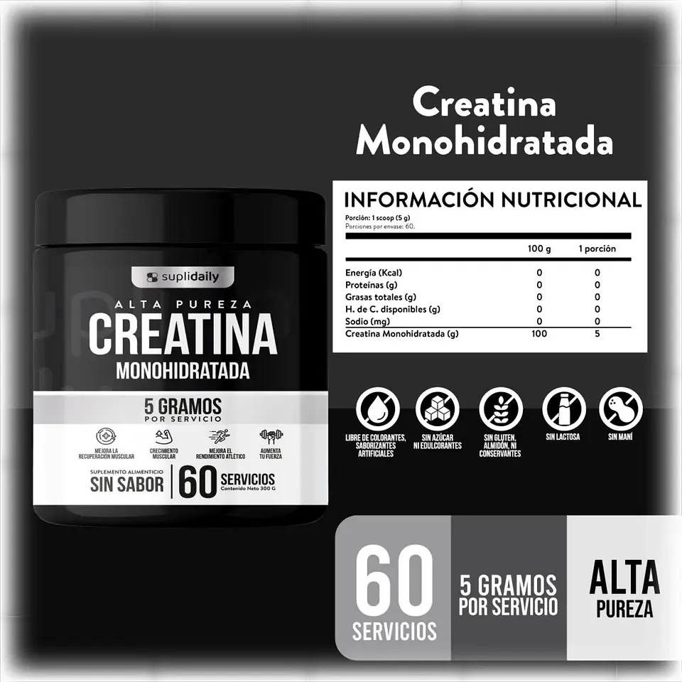PACK X3 Creatine 100% Pure Monohydrate 900 g Suplidaily 6 Meses CREATINA MONOHIDRATADA 2
