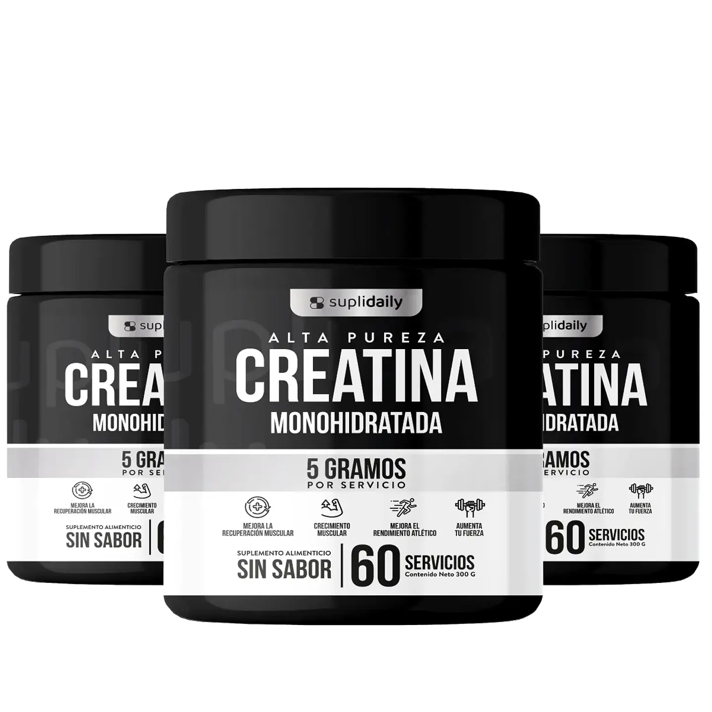 PACK X3 Creatine 100% Pure Monohydrate 900 g Suplidaily 6 Meses CREATINA MONOHIDRATADA 1