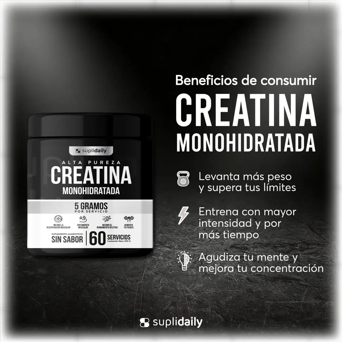 PACK X2 Creatine 100% Pure Monohydrate 600 g Suplidaily 4 Meses CREATINA MONOHIDRATADA 5