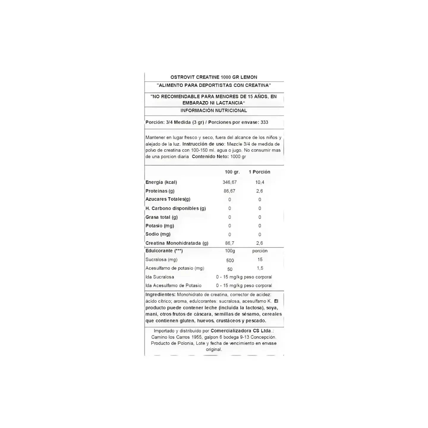 CREATINA MONOHIDRATADA 1KG LIMON - OSTROVIT 2