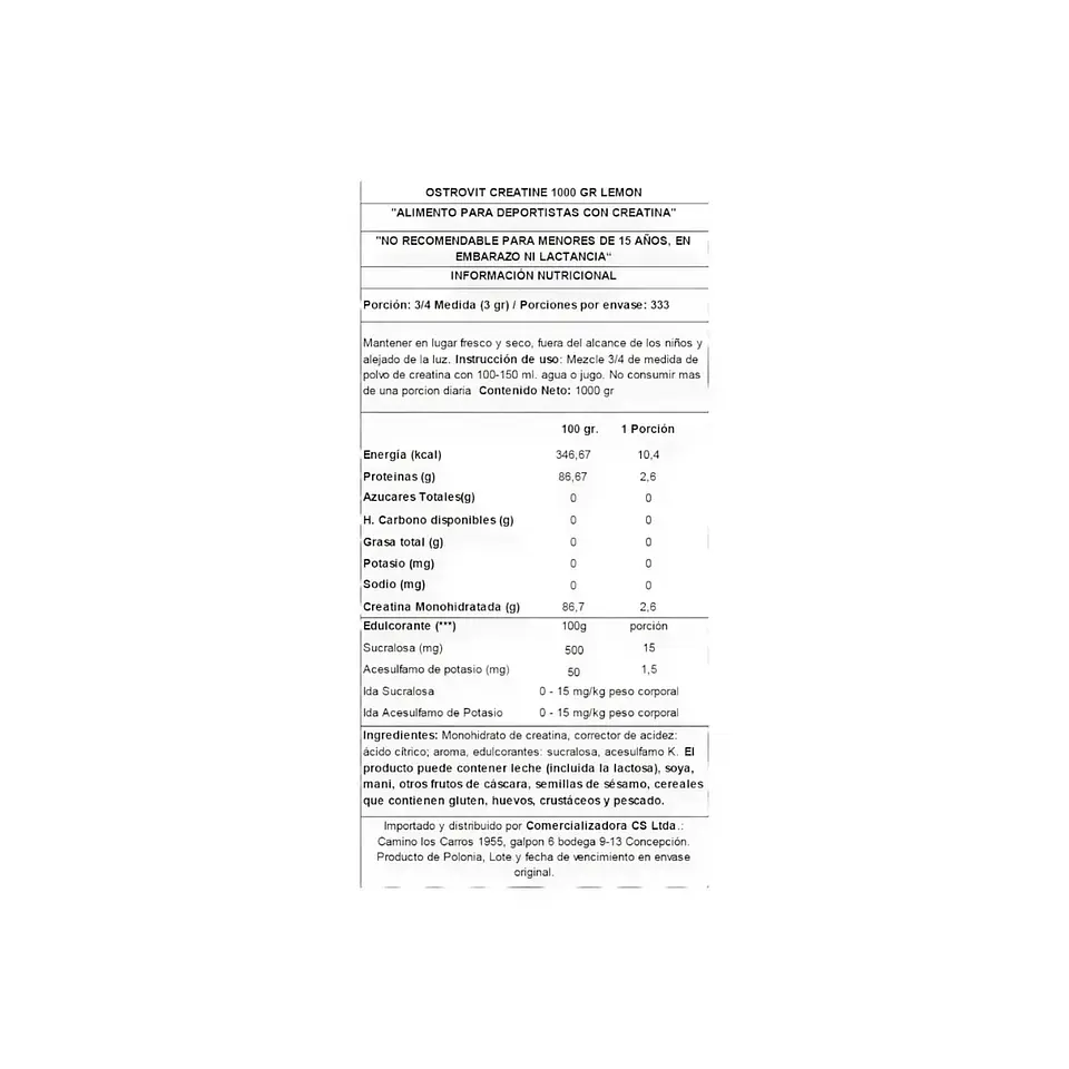 CREATINA MONOHIDRATADA 1KG LIMON - OSTROVIT 2