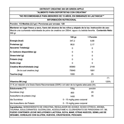 Pack 2 creatinas monohidratadas 300 gr manzana- sin sabor - Ostrovit