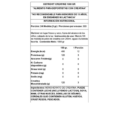 Creatina Monohidratada 1 Kg Sin sabor- OstroVit