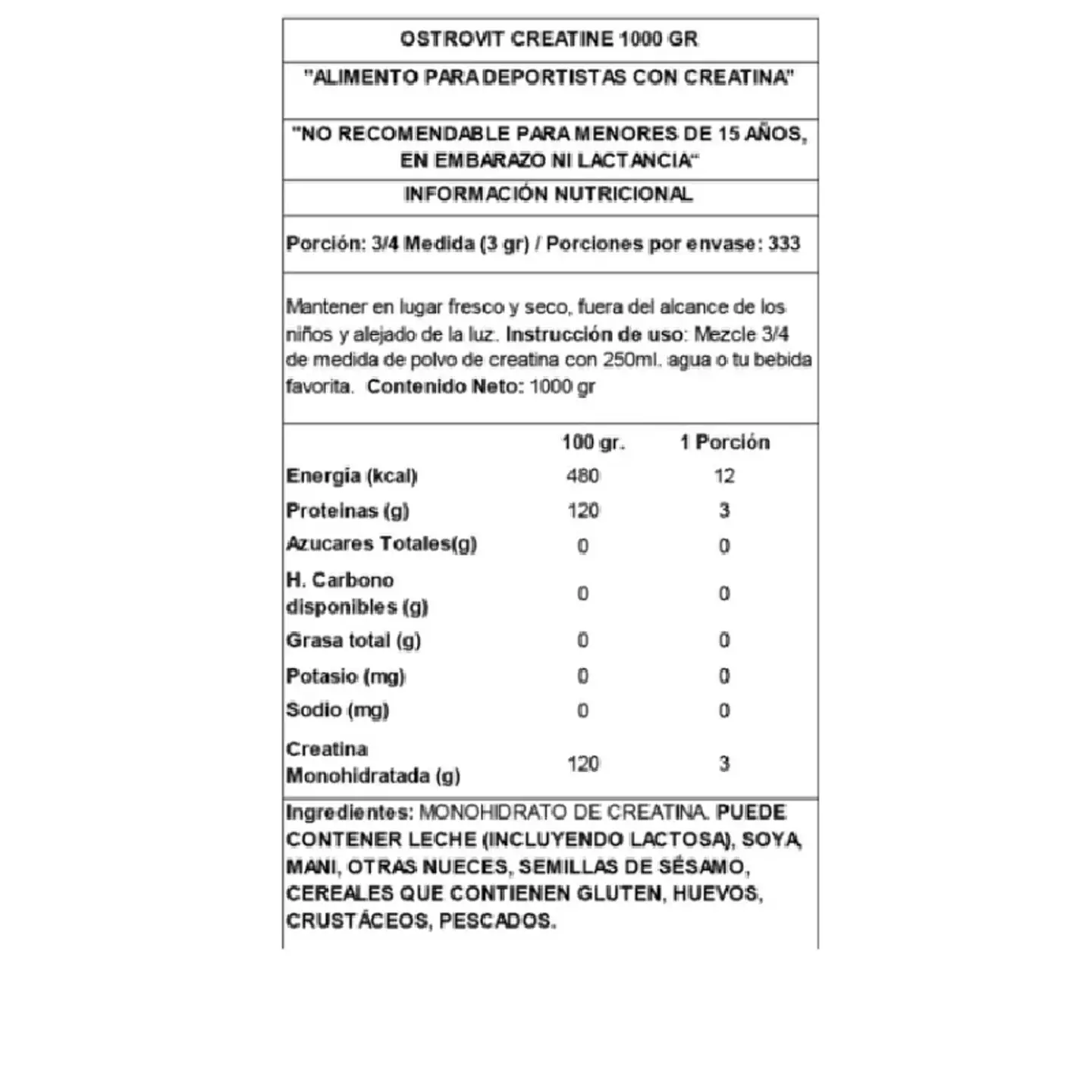 Creatina Monohidratada 1 Kg Sin sabor- OstroVit 2