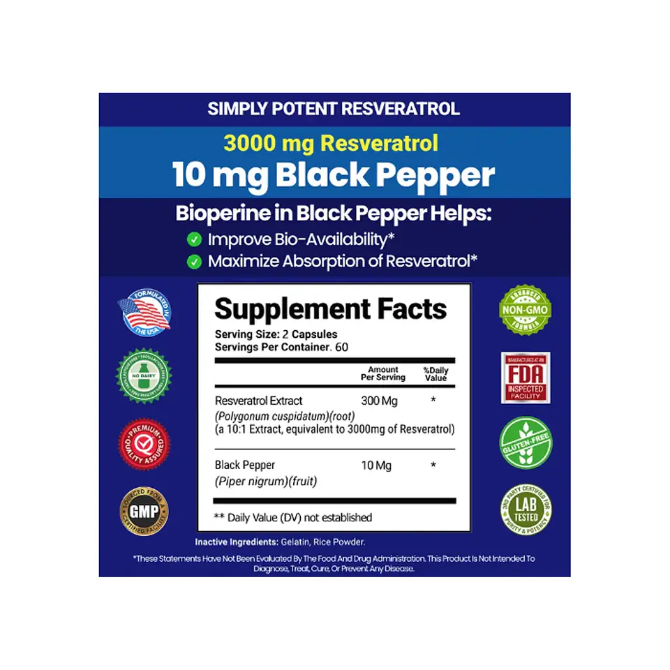 Resveratrol Extracto Puro De Resveratrol 3000mg 120caps 5
