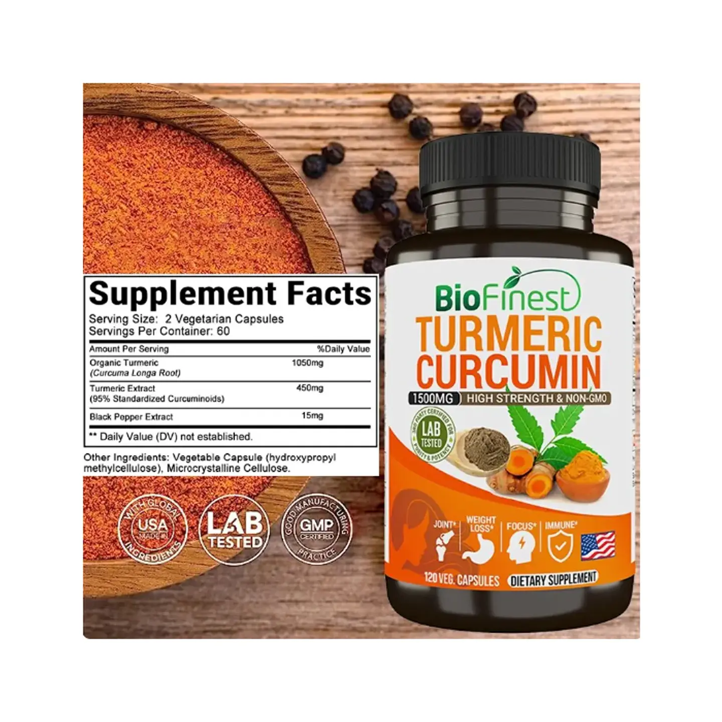 Curcuma Turmeric 1500mg Cuidado Inflamaciones Y Dolores 120c 6