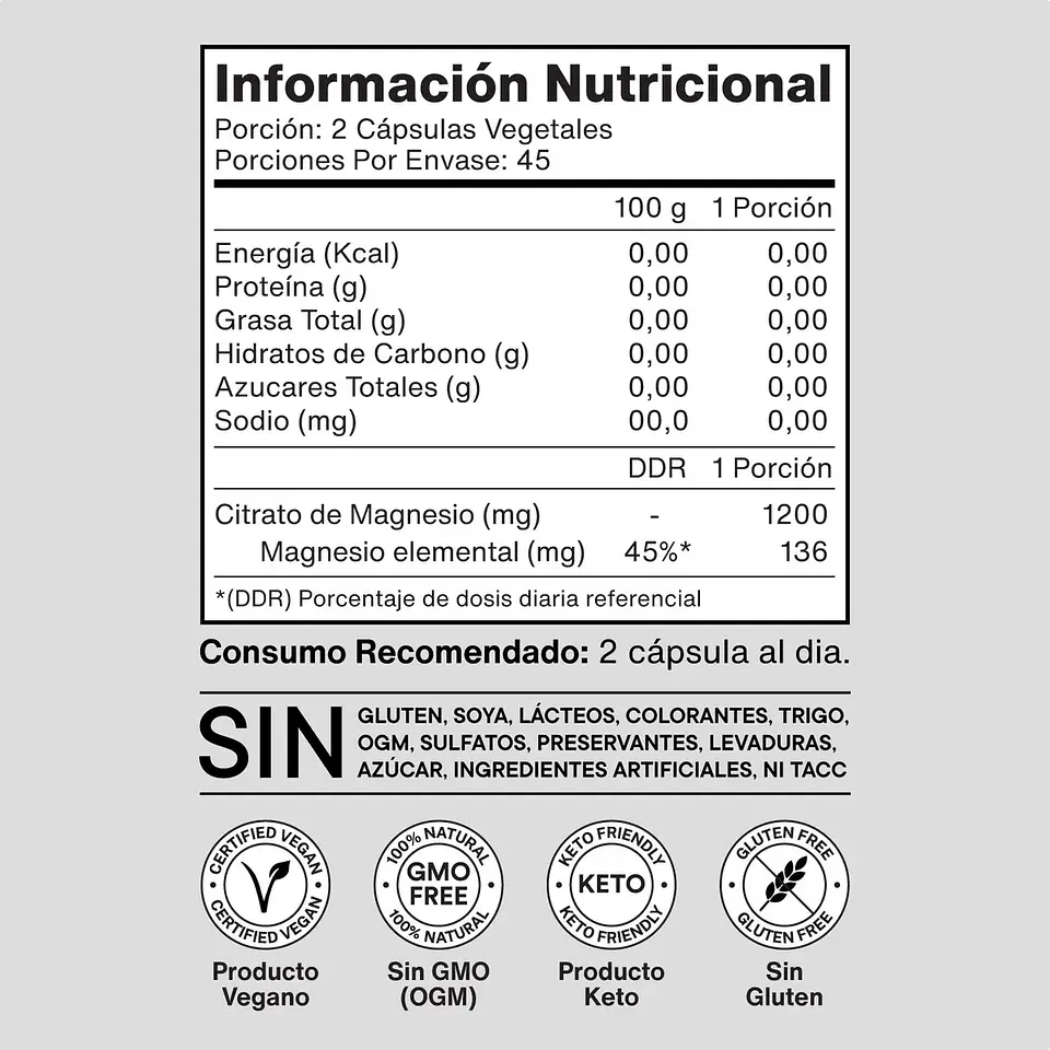 Citrato de Magnesio 1200mg NutraCore - 270 Cáps (Pack de 3) 4