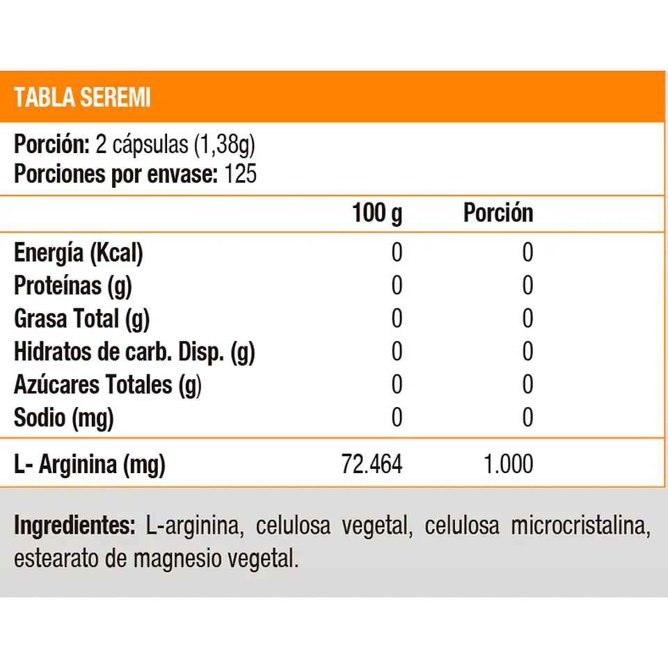 L-Arginine 500 mg, Arginina (250 caps) - Original 2