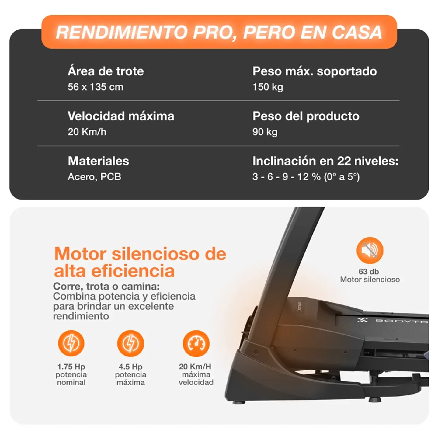 TROTADORA CON PANTALLA BODYTRAINER RN820 20 KM/H CON APPS 6