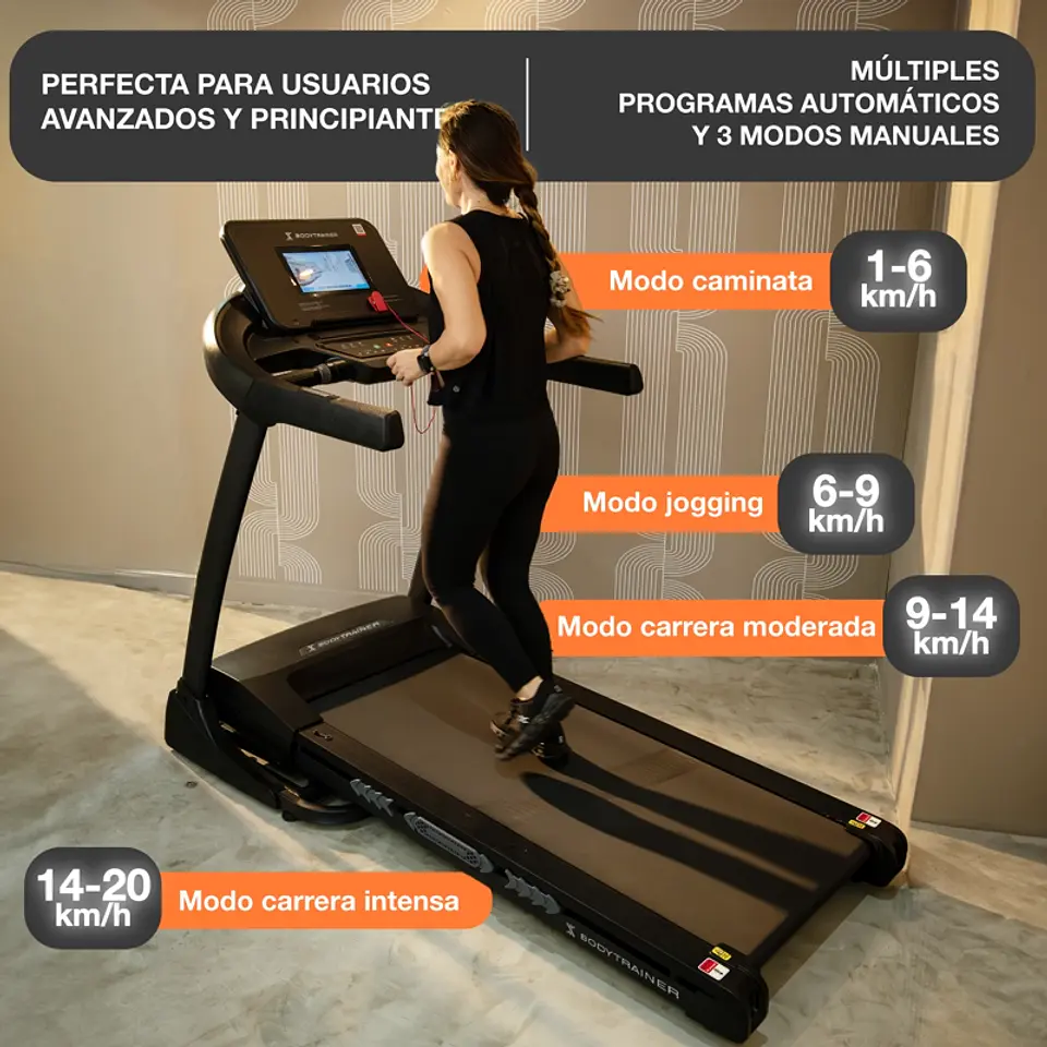 TROTADORA CON PANTALLA BODYTRAINER RN820 20 KM/H CON APPS 7