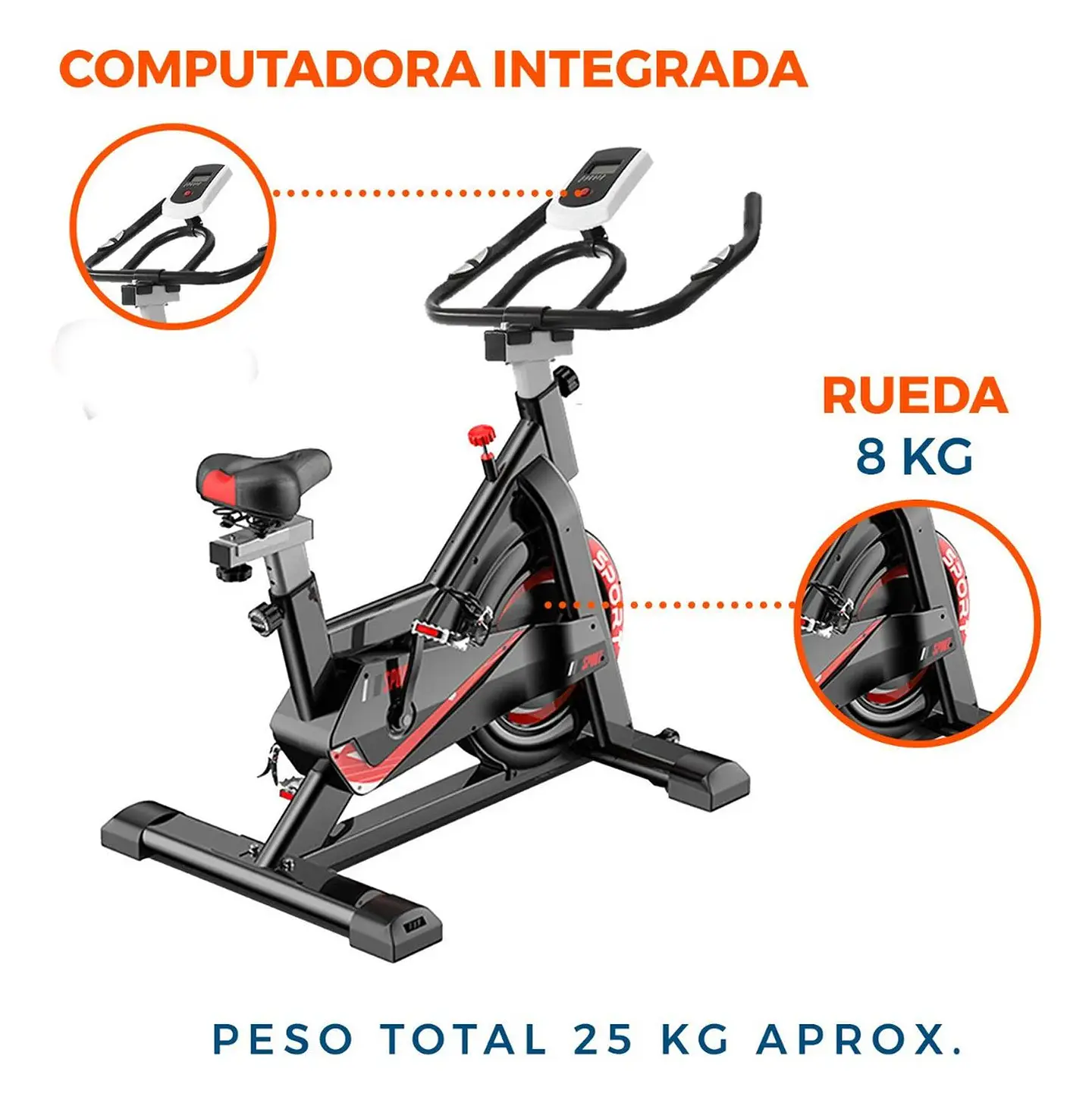 BICICLETA DE SPINNING XPORT GH707 CAPACIDAD 140 KG 5