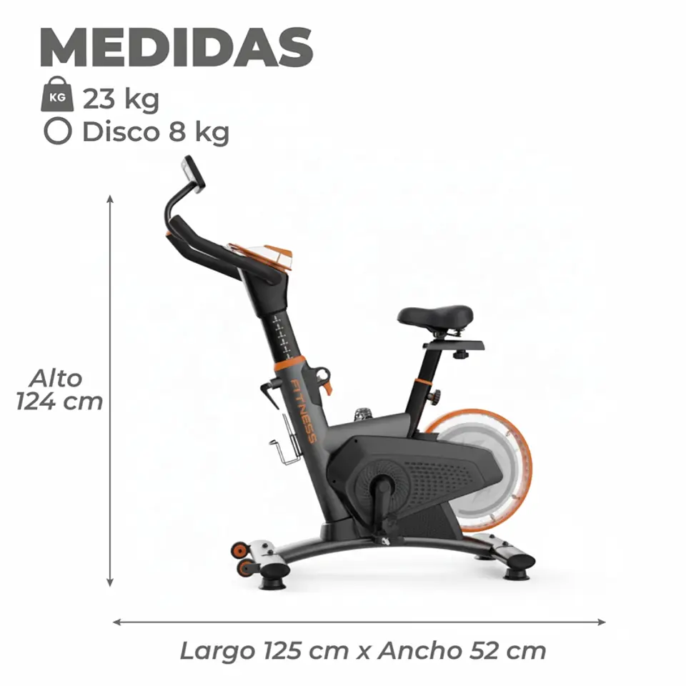 BICICLETA SPINNING MAGNETICA PROFESIONAL K12 8 KG COLOR NEGRO 2