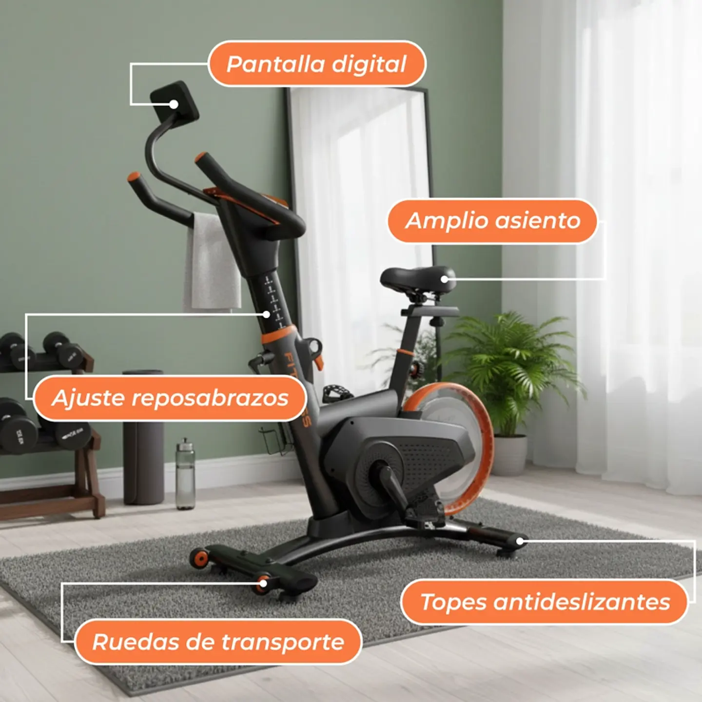 BICICLETA SPINNING MAGNETICA PROFESIONAL K12 8 KG COLOR NEGRO 6