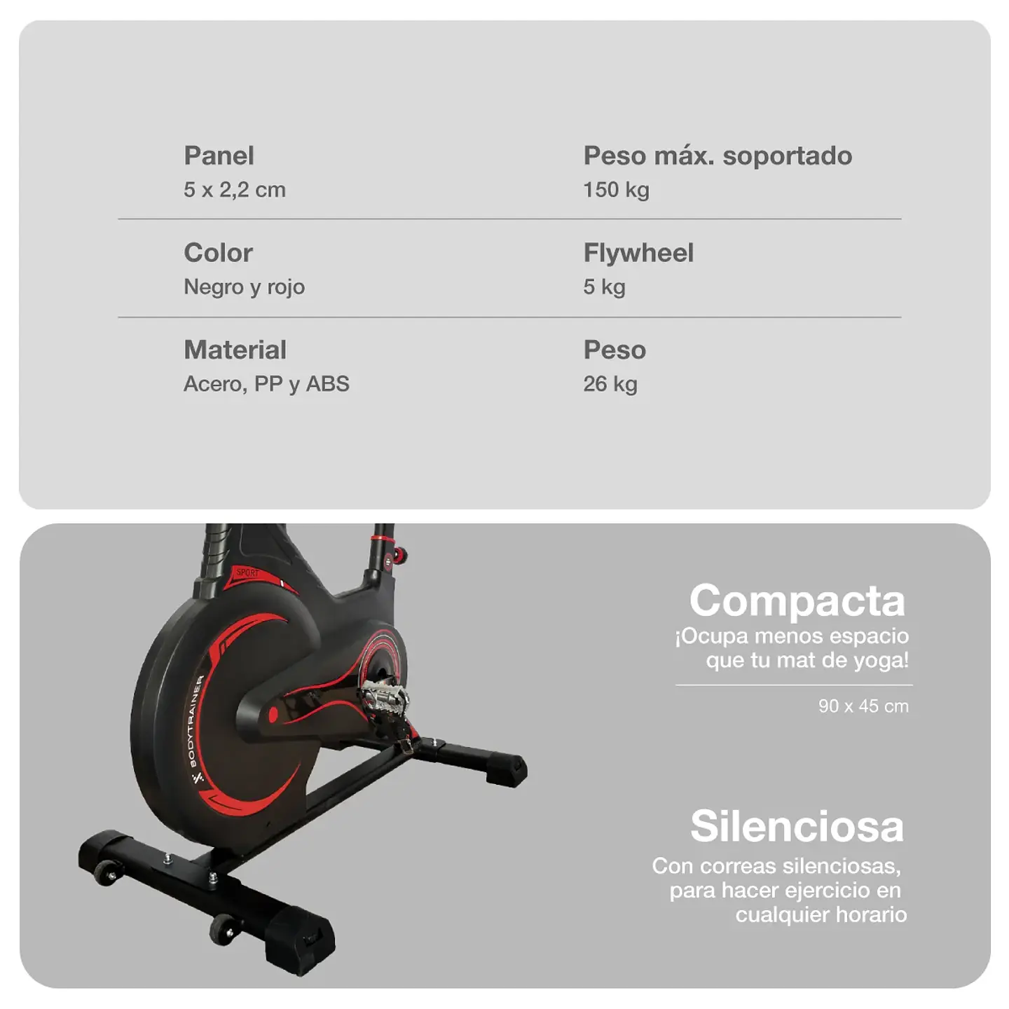 BICICLETA SPINNING MAGNÉTICA 5KG BODYTRAINER MG5 CON SENSOR 2