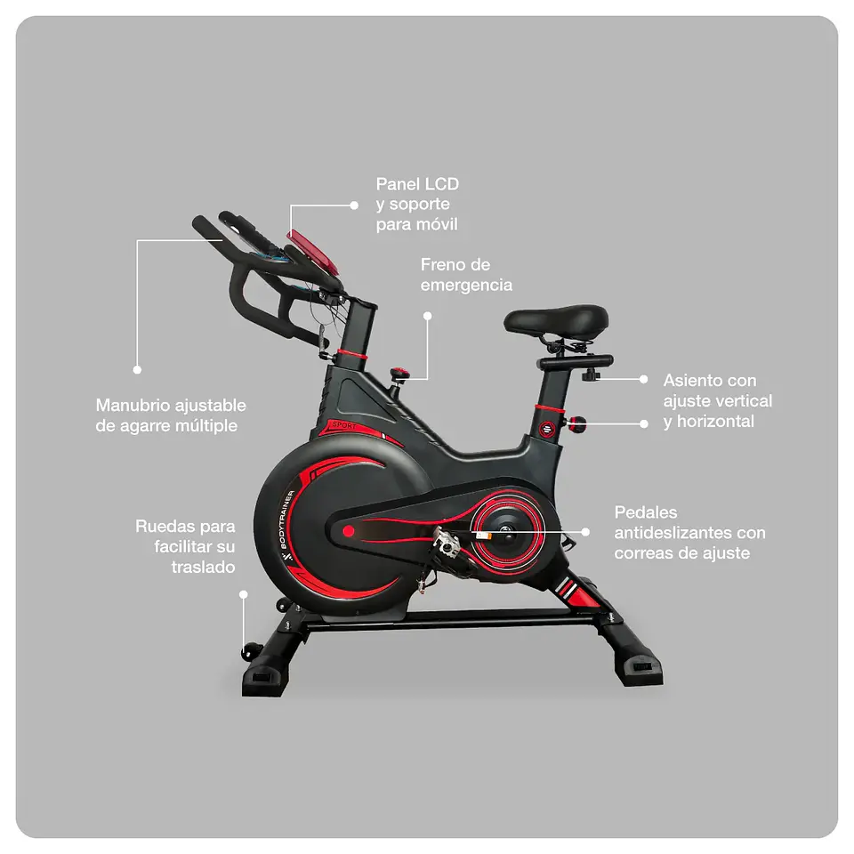 BICICLETA SPINNING MAGNÉTICA 5KG BODYTRAINER MG5 CON SENSOR 5