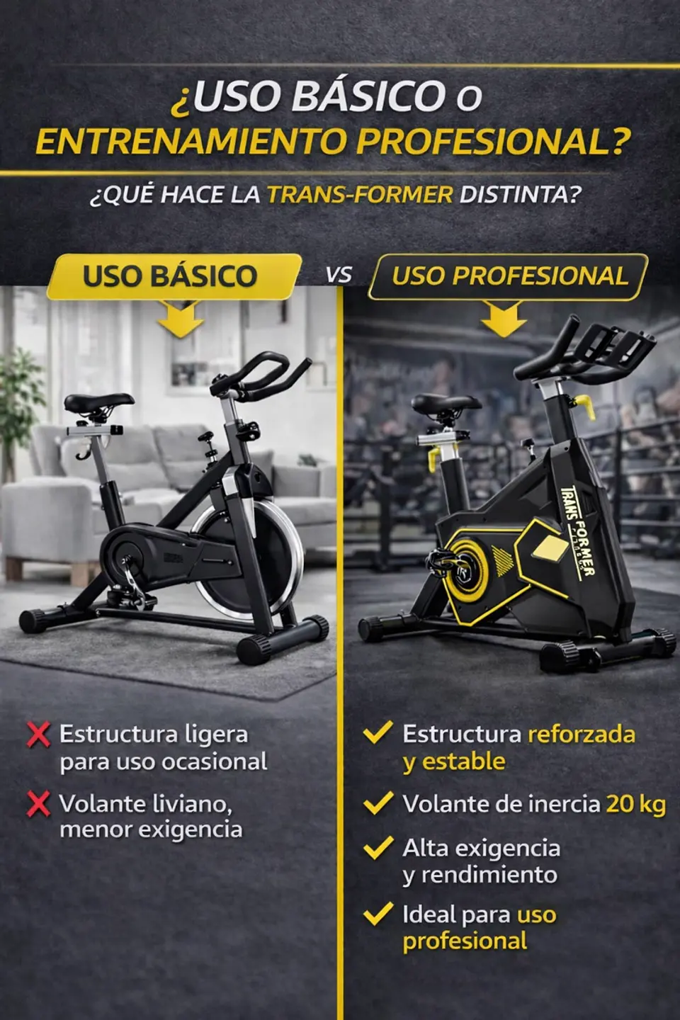 BICICLETA SPINNING PROFESIONAL TRANSFORMER VOLANTE 20 KG 4