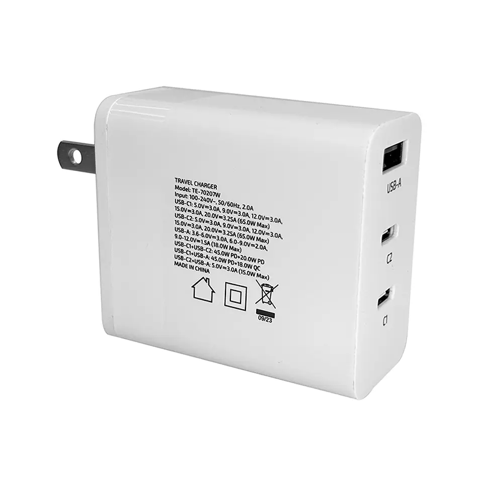 Cargador USB-A USB-C TEROS TE-70207W, GaN, PD 65W, blanco 4
